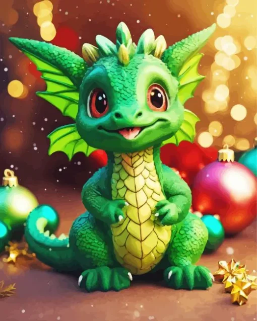 Cute Fantasy Emerald Dragon Diamond Painting