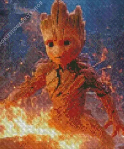 Cute Groot Fire Diamond Painting