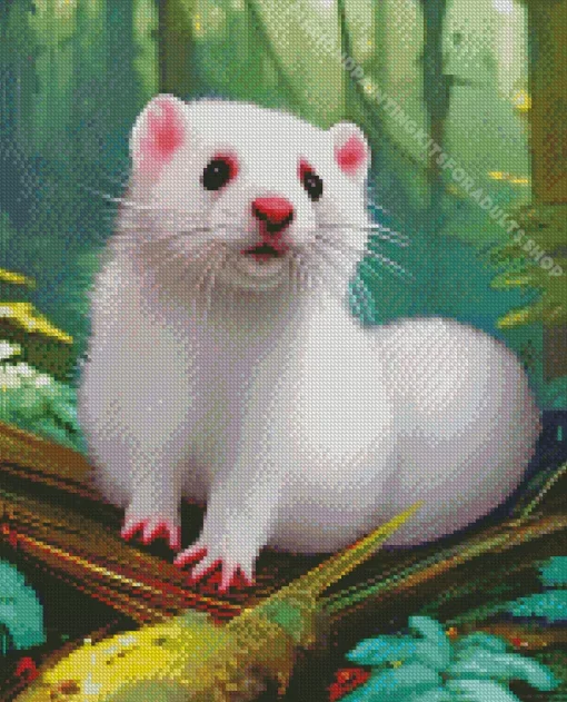 Cute White Ferret Diamond Painting