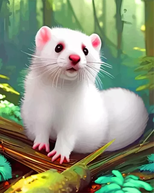 Cute White Ferret Diamond Painting