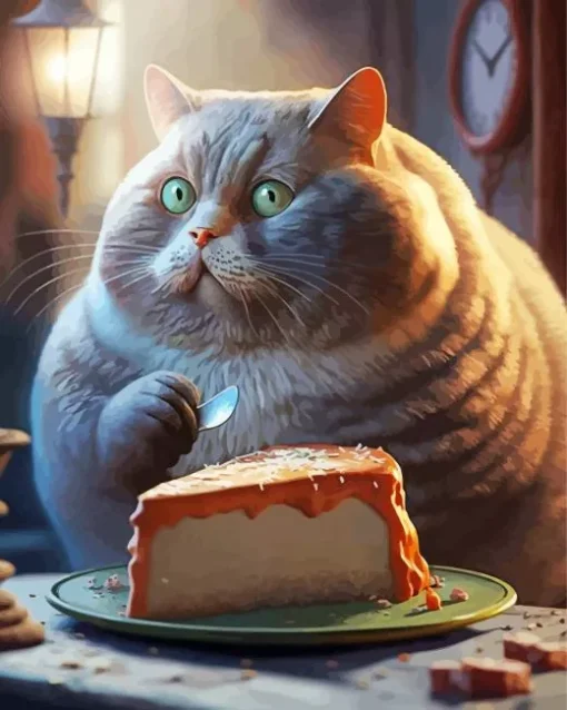 Fat Cat Eating Cake Diamond Painting