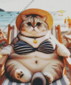 Fat Cat Enjoying Her Vacation Diamond Painting