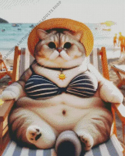 Fat Cat Enjoying Her Vacation Diamond Painting