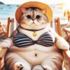 Fat Cat Enjoying Her Vacation Diamond Painting