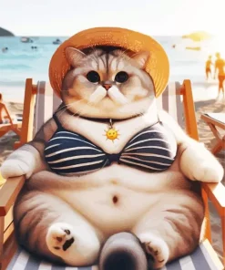 Fat Cat Enjoying Her Vacation Diamond Painting