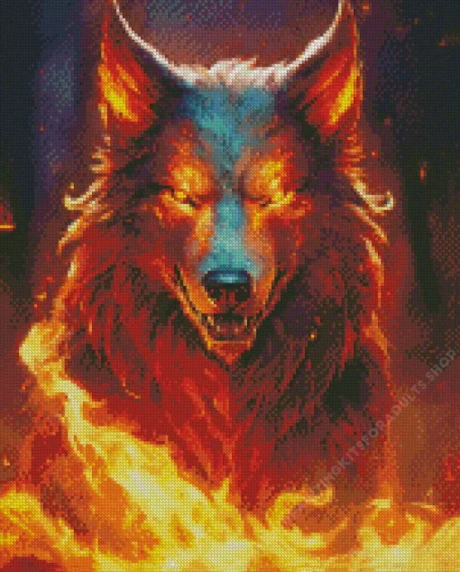 Fire Fantasy Wolf Diamond Painting