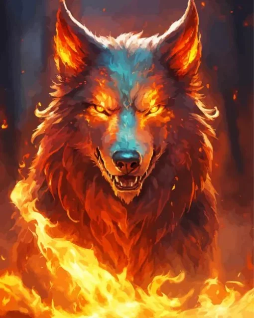 Fire Fantasy Wolf Diamond Painting