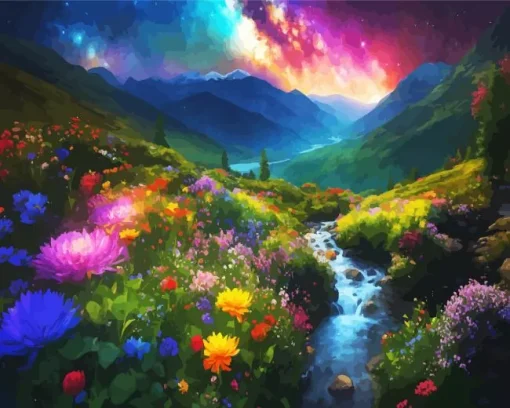 Floral Galaxy Landscape Diamond Painting