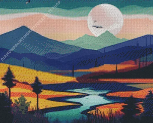 Full Moon Desert Illustration Diamond Painting