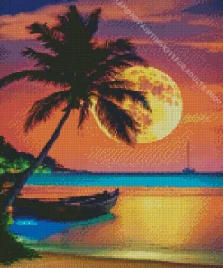 Full Moon Palm Tree Diamond Painting