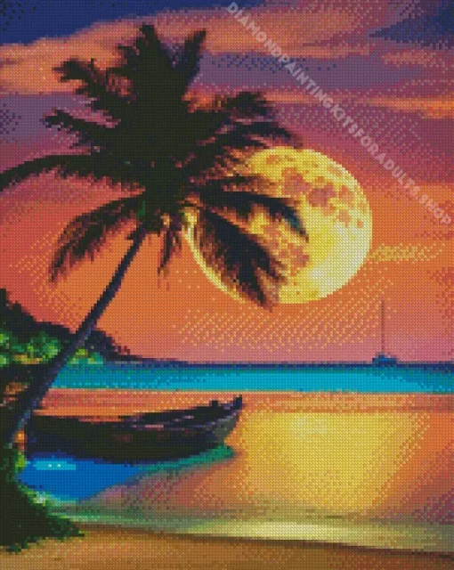 Full Moon Palm Tree Diamond Painting