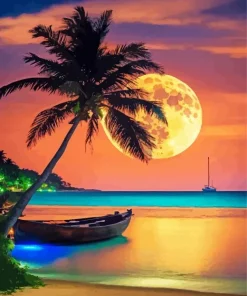 Full Moon Palm Tree Diamond Painting