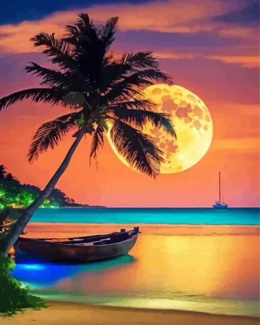 Full Moon Palm Tree Diamond Painting