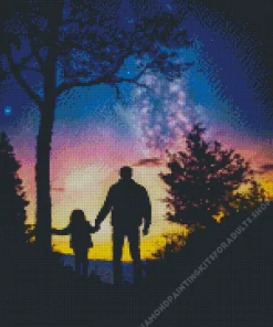 Galaxy Father And Daughter Silhouette Diamond Painting