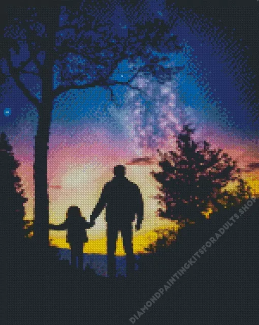 Galaxy Father And Daughter Silhouette Diamond Painting