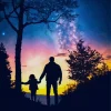 Galaxy Father And Daughter Silhouette Diamond Painting