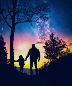 Galaxy Father And Daughter Silhouette Diamond Painting