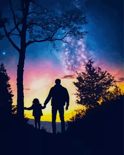 Galaxy Father And Daughter Silhouette Diamond Painting