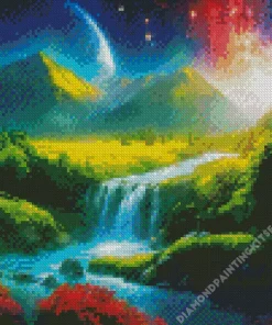 Galaxy Landscape Waterfall Diamond Painting