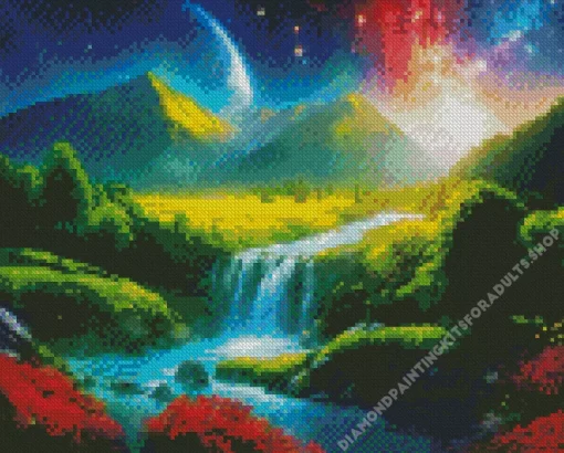 Galaxy Landscape Waterfall Diamond Painting