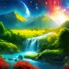 Galaxy Landscape Waterfall Diamond Painting