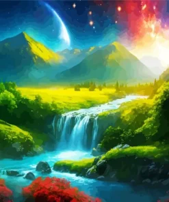 Galaxy Landscape Waterfall Diamond Painting