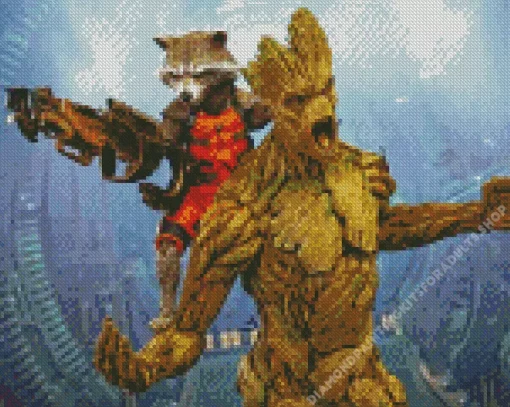 Groot And Rocket Fortnite Heroes Diamond Painting