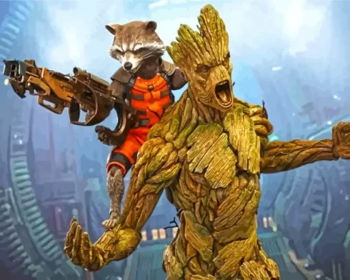 Groot And Rocket Fortnite Heroes Diamond Painting