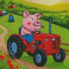 Pig Driving A Farm Tractor Diamond Painting