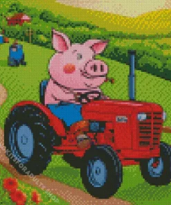 Pig Driving A Farm Tractor Diamond Painting