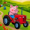 Pig Driving A Farm Tractor Diamond Painting