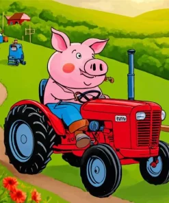 Pig Driving A Farm Tractor Diamond Painting