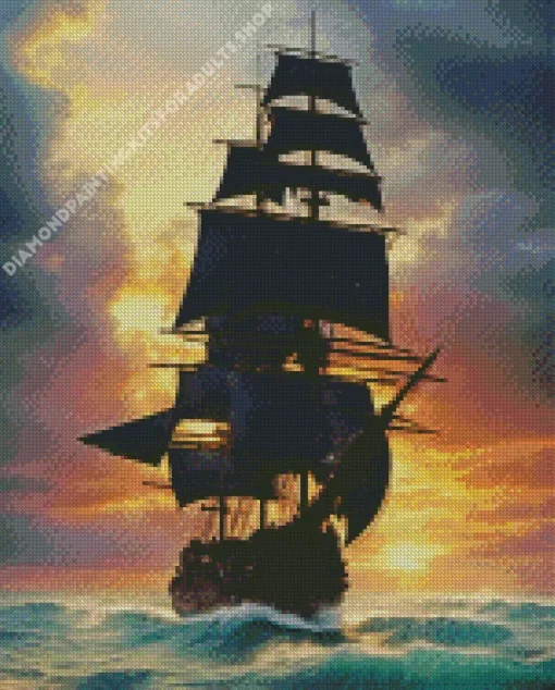 Pirate Ship Silhouette Diamond Painting