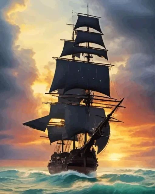 Pirate Ship Silhouette Diamond Painting