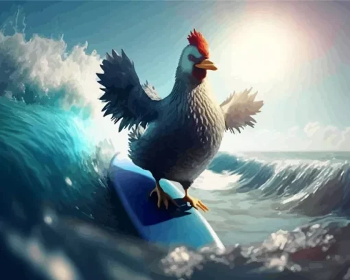 Surfing Chicken Diamond Painting