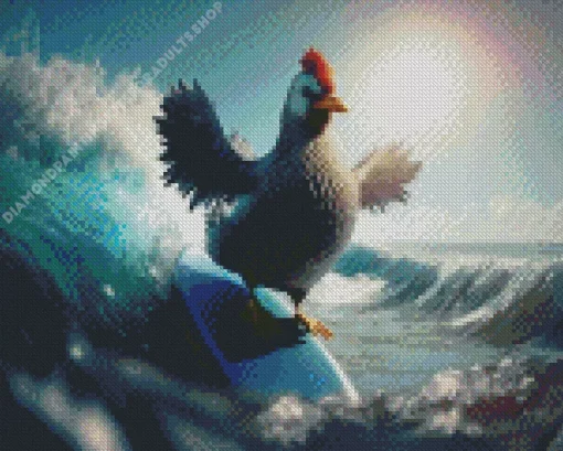 Surfing Chicken Diamond Painting