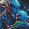 Blue Alien Baby And Mother Diamond Painting