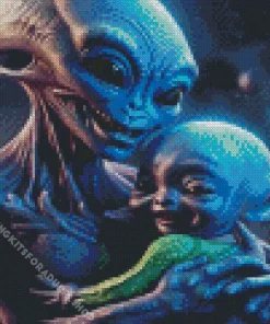 Blue Alien Baby And Mother Diamond Painting