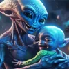 Blue Alien Baby And Mother Diamond Painting