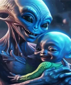 Blue Alien Baby And Mother Diamond Painting