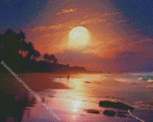 Beach With Moon Diamond Painting