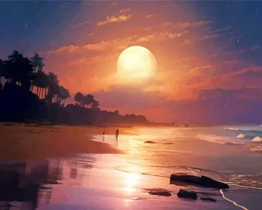 Beach With Moon Diamond Painting