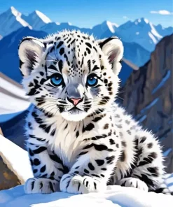 Baby Blue Eyed Snow Leopard Diamond Painting