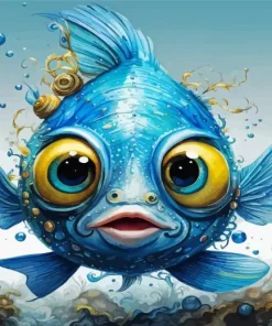 Big Eyed Blue Fish  Diamond Painting
