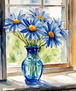 Blue Daisies Vase Art Diamond Painting