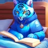 Anime Blue Tiger Reading Book Diamond Painting