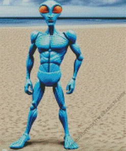 Blue Alien In The Beach Diamond Painting