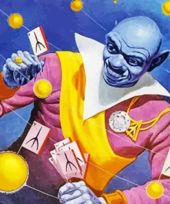 Blue Alien With Cards Diamond Painting