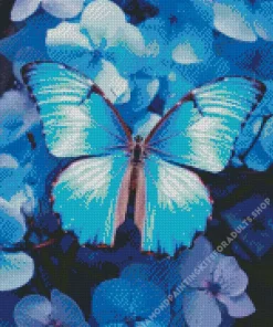 Blue And Black Butterfly On Flowers Diamond Painting