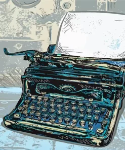 Blue Typewriter Diamond Painting
